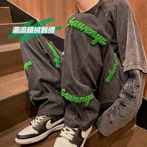 자수청바지 VIBE 튀기다 스트리트 팬츠 고가 트렌드 플란넬 데님 바지남자 아메카지스타일 클래식 4768120931
