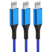 저스티스 아이폰 컬러 고속충전 케이블 3개, 2m, 블루