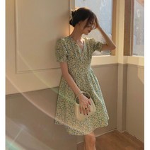 안나리야 브이넥 플라워 잔 꽃무늬 플레어 미니 원피스 SY