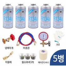R22 가정용 에어컨 냉매 가스 프레온 휴대용 119240, R134 냉매 5병+자동차불소화세트