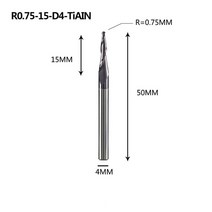 밀링공구 1 pcs 텅스텐 솔리드 카바이드 코팅 테이퍼 볼 노즈 cnc 밀링 커터 비트, R0.75-15-D4
