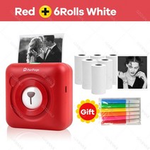 영수증사진기 포토프린터 사진 인쇄기 출력기 미니 휴대용 블루투스 프린터 선물 열 라벨, 빨간색 추가 6흰색