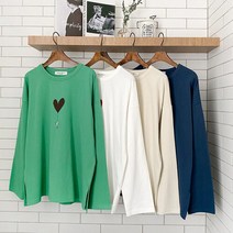 [샵앤] 버블 하트 국산 면 여성 라운드 루즈핏 긴팔 티셔츠 FJ-WSH-2277-네이비