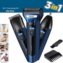 장미Kemei KM6330 3 In 1 Rechargeable Hair Clipper Shaver Beard Styling Removal Machine Nose Trimmer, 01 Blue