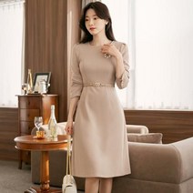 시크라인 골드 체인 버클 포인트 세미 A라인 원피스