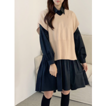 오슈 귀여우면서 모던한 레이어드 배색 미니원피스