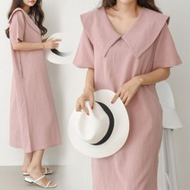 [NewCare] 여성 루즈핏 반팔 롱원피스 세라넥 린넨원피스
