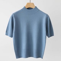 제니트 여성 슬림핏 반폴라 데일리룩 베이직 5부소매 니트 비빈반목반팔