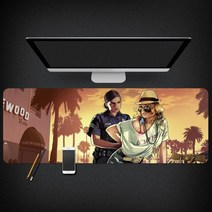 Grand Theft Auto 마우스 패드 GTA5 마우스 패드 대형 컴퓨터 게임 노트북 키보드 마우스 장패드 책상 패드 pc 게임 모바일 게임 캐릭터 마우스패드, 07_300x800mm | 3mm