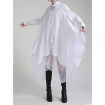 EAM 불규칙한 밑단 빅 사이즈 셔츠 드레스 여성용 신제품 라펠 긴팔 루즈핏 패션 타이드 봄 가을 2022 1DE2485145142