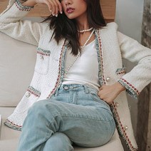 트위드 손담비 2020 브랜드 레이디 겨울 진주 술 모직 자켓 코트 여성 빈티지 Casaco Femme 따뜻한 자켓 우아한 오버코트 | 울 블렌드