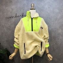 라임브릿지 럭키 양털 뽀글이 형광 배색 집업