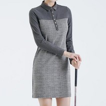 [여자원피스골프복] 여성 골프 치마 체크무늬 원피스 단정한 카라 긴팔