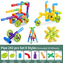 DIY 물 빌딩 블록 장난감 몬테소리 파이프 디자이너 어린이 건설 교육 완구 선물, [03] 242  Pieces