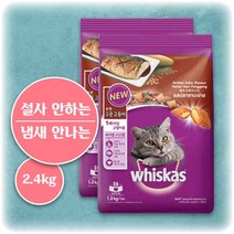 위스카스 고양이 사료 구운 고등어 포켓 1세 이상 잘 먹는 기호성 좋은 가성비 저렴한 양많은 설사 토 안하는 장 건강 소화 도움 곰팡이 거부감 없는 반려 묘 동물 예민한 단백질, 1.2kg, 2개입(2.4kg)