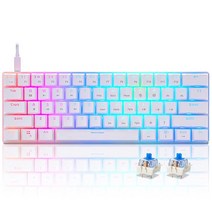 CHONCHOW 기계식 게이밍 60% 키보드 RGB 멀티 컬러 백라이트 BS-8104 컴팩트 61키 블루 스위치 매크로 정의 윈도우 7/8/10 iMac Xbox one X Ps4, White blue switch