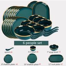 도자기식판 성인식판 다이어트 금테 테두리 녹색 세라믹 접시 스테, 19.6 people set27pcs