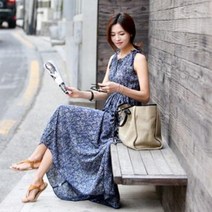 바보사랑 여자 플라워 리본끈 셔링 나시 바닷가 찰랑 롱원피스.옷자락(무료배송)