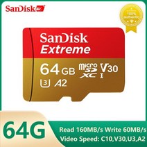 Sandisk micro sd 카드 256g 200 gb 128 64 100 메가바이트/초 메모리 sd/tf 플래시 class10 32 16 microsd for tablet/sm, SQXA2-64G