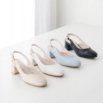 프리티슈 여성 빅사이즈 스퀘어 민자 미들굽 심플 슬링백 샌들 힐 5cm
