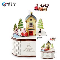 회전 우드오르골 메리크리스마스 타운 컬러 수동오르골 조립키트 목재모형