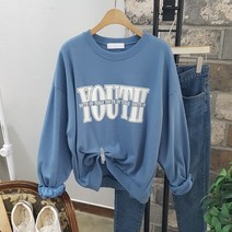 상상그이상 여성용 국내제작 유스 맨투맨 촉감좋은 특양면소재 보풀없는 레터링 루즈핏 티셔츠 간절기 데일리템