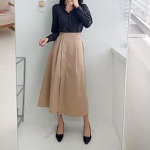 브이와이 여자 들러리룩 핀턱 플레인 에이라인 롱스커트