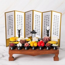 핸드메이드 미니어처 제사상꾸미기 병풍포함 정성제사상 1인상/2인상 명절상차림 차례상 49제 기제사 삼우제 설차례상 구정제사 고사상, 정성제사상2인상 산수화, 3)맥주추가