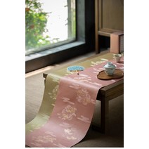 식탁러너 방수 실크 차 녹차 티매트 티테이블 자수, 연노랑 300x33cm(보라색 방수바닥)