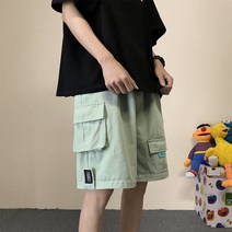 베이직한 포켓 여름 카고 밴딩 반바지 검은색 회식 민트색 남자 하프팬츠