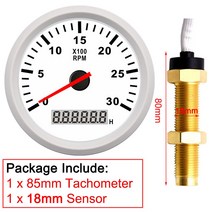 HD 3000RPM 타코미터 85MM 센서 디젤 엔진 해양 보트 RPM 게이지 측정기 카운터 디지털 계 빨간색 백라이트 자동차 부품 호환, 07 gauge and M18 sensor
