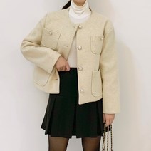 퍼니걸스 3810 베이직 울 진주 단추 자켓 여성의류