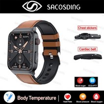 2023 새로운 혈당 스마트 워치 남자 심전도 모니터 혈압 체온 Smartwatch IP68 방수 피트 트래커, Leather Brown set_CHINA | Orig