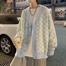 남자가디건 체커보드 스웨터 집업 봄가을 니트 브이넥