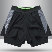 옆빗살 사선 무늬 일체형 타이즈 투인원쇼츠 남자 레깅스 반바지 크로스 핏 이중 헬스 복 운동