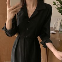 [랜덤플레이] 간절기 싱글 롱 셔츠 원피스