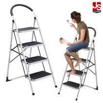 JS리빙 4단 접이식 사다리 발판 휴대용 이동식 간이 작업용 화이트 (리퍼브 50프로 할인제품), 사다리 4단 (화이트) -리퍼브