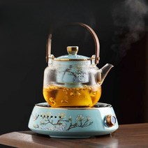 전기 차 워머 도자기 스토브 티팟 세트 예쁜 티포트, 1 (손잡이) 스토브 + 원형 정원 냄비