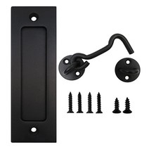 ZUIWAN 17.8cm(7인치) 플러시 슬라이딩 헛간 문 손잡이 1개 및 아이 래치 키트 포함 프라이버시 후크 게이트 창문 캐비닛 욕실 침실용 (블랙 나사 포함) 127, 7