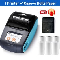 휴대용 프린터 블루투스 라벨 모바일 미니 58mm 휴대용 미니 무선 열 영수증 티켓 프린터 휴대 전화 빌 숍 프린터 저장소 홈 outerdoor 열 종이, 미국 플러그, 6 롤 추가