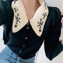 [랜덤플레이] 페미닌 프렌치 레트로 플라워자수 퍼프 가디건