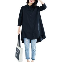 WZC 봄 여름 여성 롱셔츠 남방 박시 카라 무지 7부 소매 A라인 상의