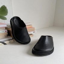 옷자락 여자 둥근코 앞막힌 뮬 가죽 블로퍼 슬리퍼