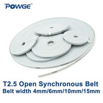 Powge 사다리꼴 t2.5 오픈 동기 타이밍 벨트 폭 4mm 6mm 10mm 15mm 폴리우레탄 스틸 pu t2.5 오픈 벨트 풀리 3d 프린터, 10미터