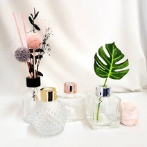 향기에반하다 100ml 디퓨저 용기 원형 사각 빗살 100ml 캡포함 방향제 리필 투명 공병 인테리어, 빗살무늬, 골드