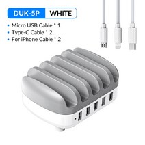 가성비ORICO 5포트 USB 충전기 스테이션 도크 홀더 포함 40W 5V2.4A 케이블 호환 샤오미 공식, 01 5P with Cable_04Plug