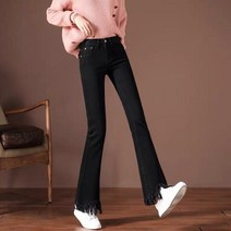 큰옷청바지 블랙 팬츠 여성 뚱뚱한 긴바지 여름 하이웨이스트 날씬해 보이는 와이드 루즈핏 태슬 9부바지 3452927658