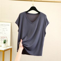 여성 브이넥 루즈핏 민소매 티셔츠 여름 반팔티 빅사이즈 1+1