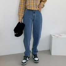 바보사랑 여자 보이프렌드핏 맘진 일자 통 데님 팬츠 청바지.옷자락(무료배송)