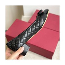 양가죽펌프스 컴포트 정장 구두 Bowknot-하이힐 싱글 신발 라운드 헤드 두꺼운 힐 얕은 입 발레 슈즈 양피 가죽 여성용 럭셔리